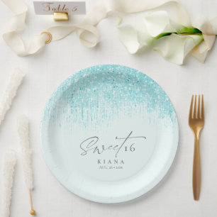 Sparkles Sweet Sixteen Blauwgroen ID912 Papieren Bordje