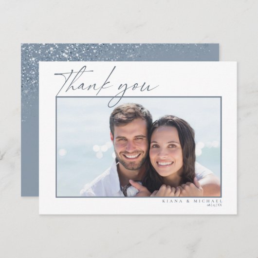 Sparkles Wedding Bedankt Dusty Blue ID889 (Voorkant / Achterkant)