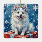 Sparkling American Eskimo Dog Festive Gift Cushion Keramisch Ornament (Achterkant)