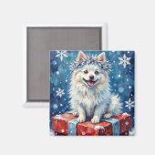 Sparkling American Eskimo Dog Festive Gift Cushion Magneet (Voorkant / Achterkant)