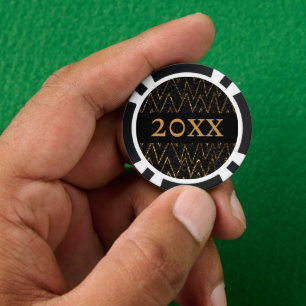 Sparkling Black & Chevron   Custom Gold Nieuwjaar Poker Chips