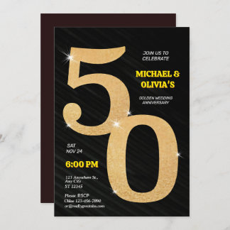 Sparkling Black & Gold 50e Gouden Jubileum Kaart