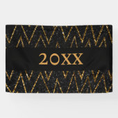 Sparkling Black Gold Chevron Nieuwjaar Telt Down Spandoek (Horizontaal)