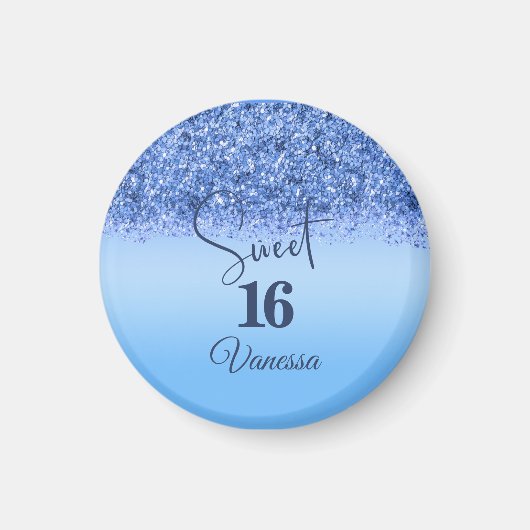 Sparkling Blue Faux Glitter Sweet 16 Party Magneet (Voorkant)