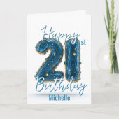 Sparkling Blue met gouden accenten 21ste verjaarda Kaart (Voorkant)