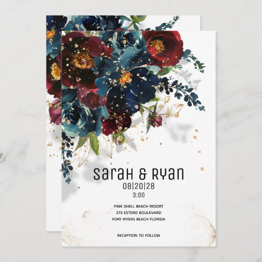 Sparkling Burgundy Navy Faire-part de mariage (Devant / Derrière)