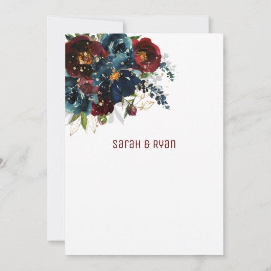 Sparkling Burgundy Navy Faire-part de mariage (Dos)