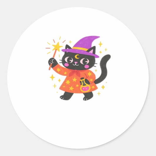 Sparkling Celestial Kitty Witch Classic T-Shirt Ronde Sticker (Voorkant)