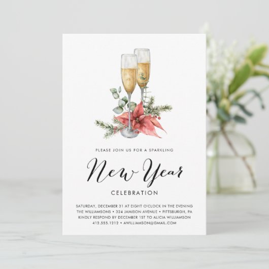 Sparkling Champagne en groen Nieuwjaarsfeest Kaart (Staand voorkant)