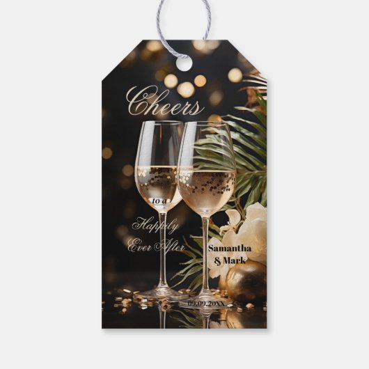 Sparkling Cheers Feestelijke Trouwcadeau Label Cadeaulabel (Achterkant)