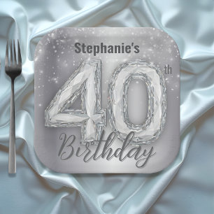 Sparkling Chic Silver G am Edelsteen 40e verjaarda Papieren Bordje