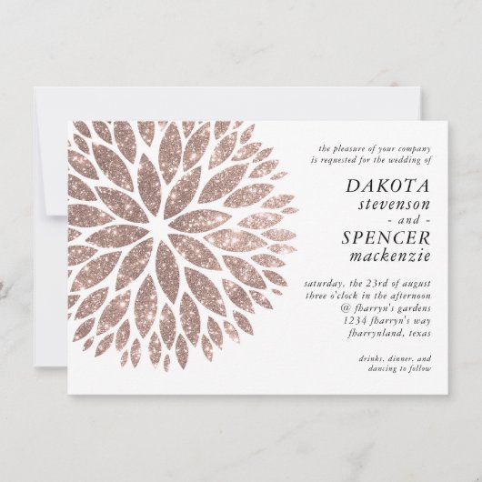 Sparkling Dahlia | Zwart en Blush Roze Bruiloft Kaart (Voorkant)