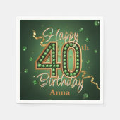 Sparkling Emerald Green and Gold 40th Birthday Servet (Voorkant)