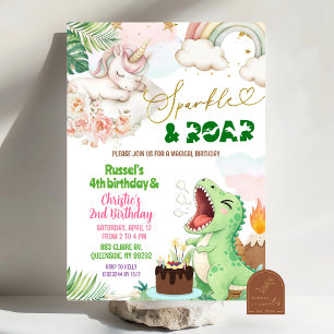 Sparkling En Roar Eenhoorn Dinosaurus Gezamenlijke Kaart