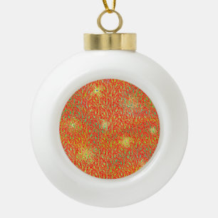 Sparkling feestpatroon met vuurwerk in rood en keramische bal ornament
