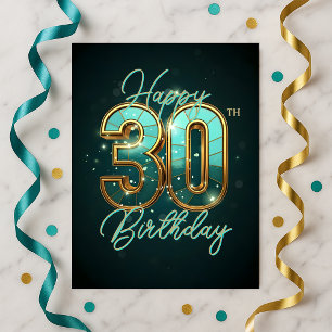 Sparkling Glanzend Turquoise en Goud 30e Verjaarda Briefkaart