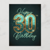 Sparkling Glanzende Turquoise en Goud 30e Verjaard Briefkaart (Voorkant)