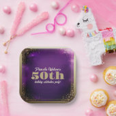 Sparkling Glitter Paarse en Gouden Verjaardagsfees Papieren Bordje (Feest)