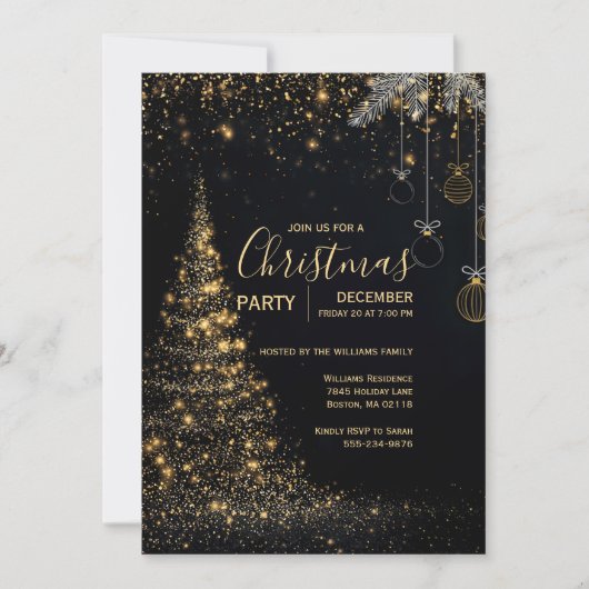 Sparkling Gold Christmas Tree Invitation (Devant)