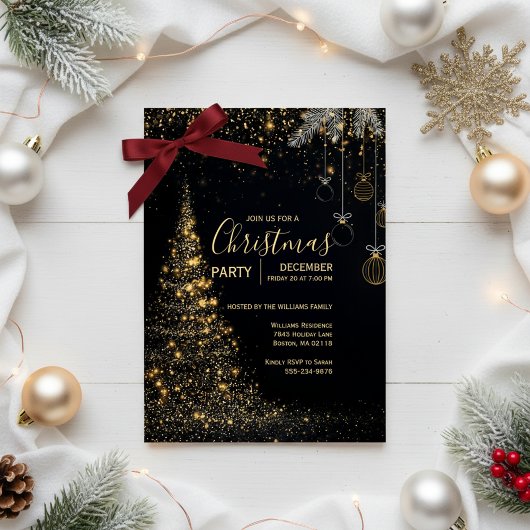 Sparkling Gold Christmas Tree Invitation
