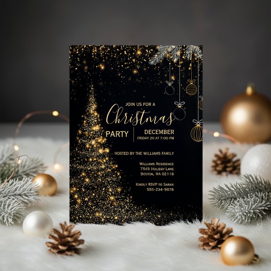 Sparkling Gold Christmas Tree Invitation