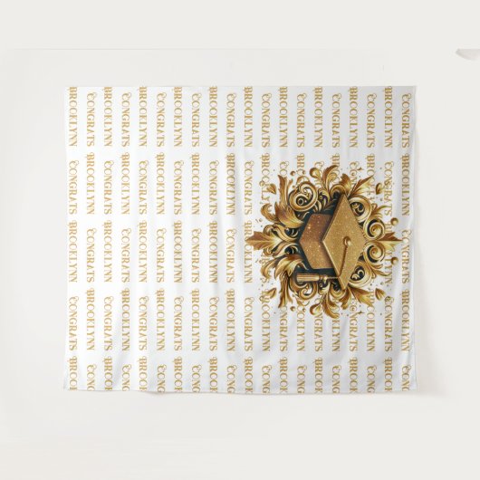 Sparkling Gold Glitter Afstuderen Stap en Herhaal Wandkleed (Voorkant (horizontaal))