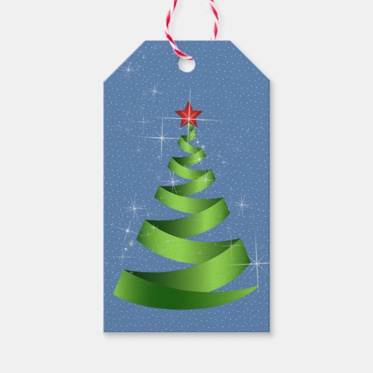 Sparkling Green Ribbon Kerstboom Cadeaulabel (Voorkant)