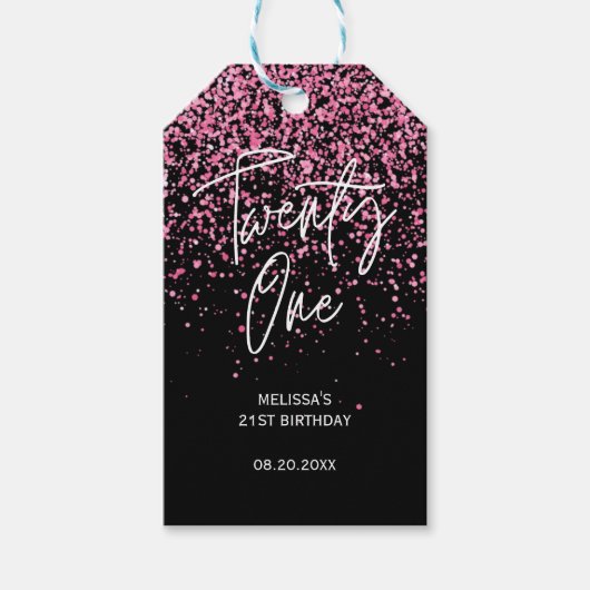 Sparkling Heet Roze Glitter Zwart 21e Verjaardag Cadeaulabel (Voorkant)