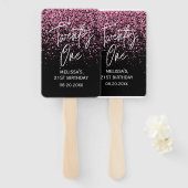 Sparkling Heet Roze Glitter Zwart 21e Verjaardag Handwaaier (Voorkant en achterkant)