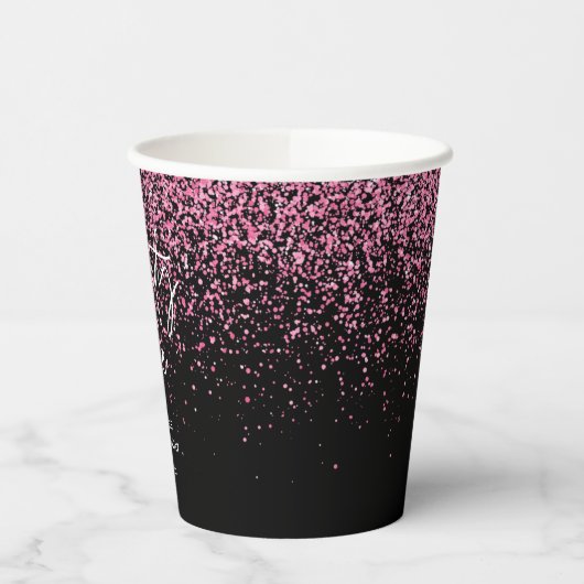 Sparkling Heet Roze Glitter Zwart 21e Verjaardag Papieren Bekers (Links)