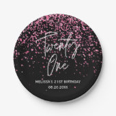 Sparkling Heet Roze Glitter Zwart 21e Verjaardag Papieren Bordje (Voorkant)