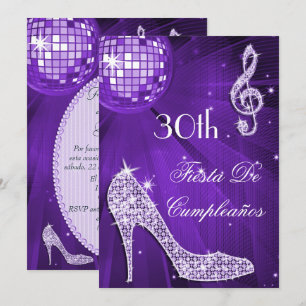 Sparkling Hoge Hakken Paarse Disco Bal 30e Verjaar Kaart