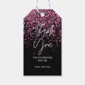 Sparkling Hot Pink Glitter Zwart Dank u Cadeaulabel (Voorkant)