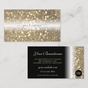 Sparkling Light Gold Glitter Zwart met Monogram Visitekaartje