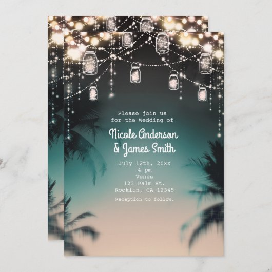 Sparkling Lights Palm Trees Elegant Kaart (Voorkant / Achterkant)