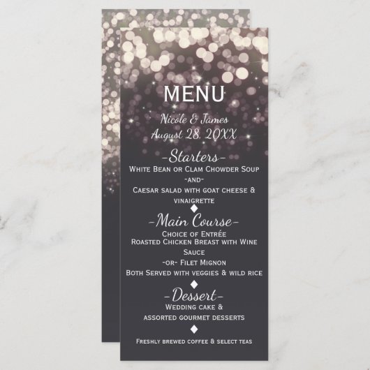 Sparkling Lights Romantisch Grijs Modern Glam Menu (Voorkant / Achterkant)