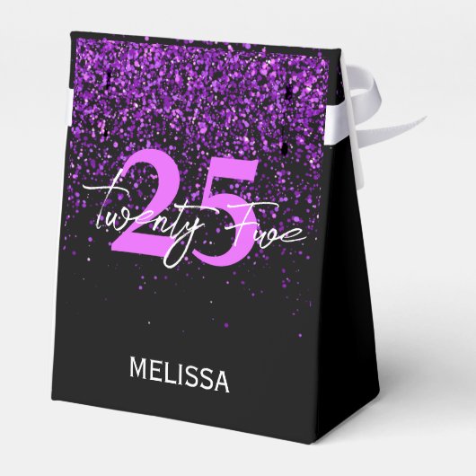 Sparkling Paarse Glitter Zwart Verjaardag Bedankt Bedankdoosjes (Achterkant)
