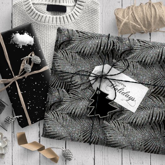 Sparkling Palm Leaves Pattern Silver ID831 Cadeaupapier