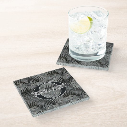 Sparkling Palm Leaves Pattern Silver ID831 Glazen Onderzetter (Schuin)
