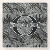Sparkling Palm Leaves Pattern Silver ID831 Glazen Onderzetter (Voorkant)