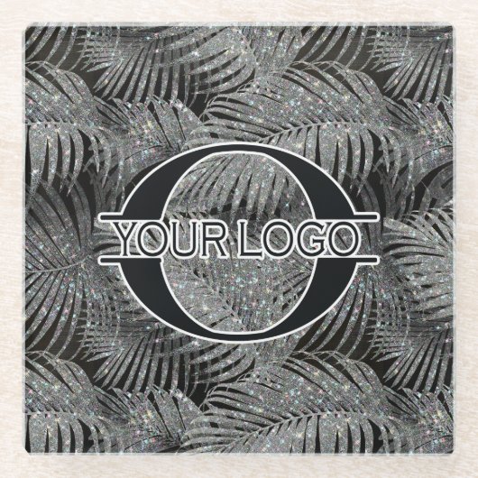 Sparkling Palm Leaves Pattern Silver ID831 Glazen Onderzetter (Voorkant)