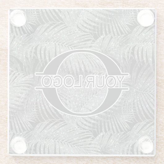 Sparkling Palm Leaves Pattern Silver ID831 Glazen Onderzetter (Achterkant)
