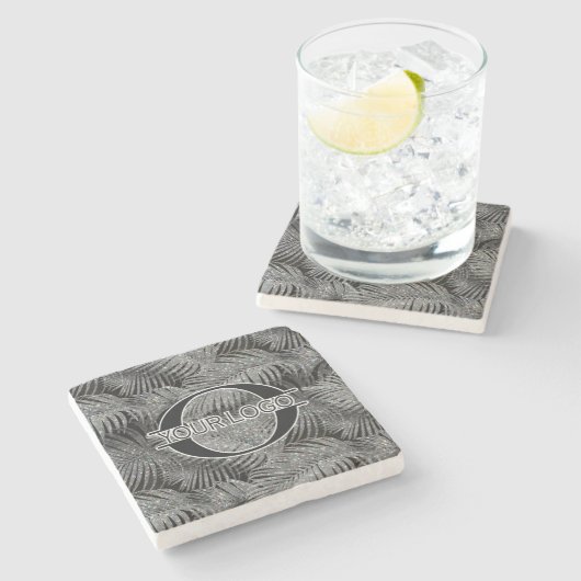 Sparkling Palm Leaves Pattern Silver ID831 Stenen Onderzetter (Zijkant)