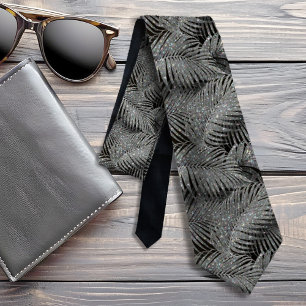 Sparkling Palm Leaves Pattern Silver ID831 Stropdas