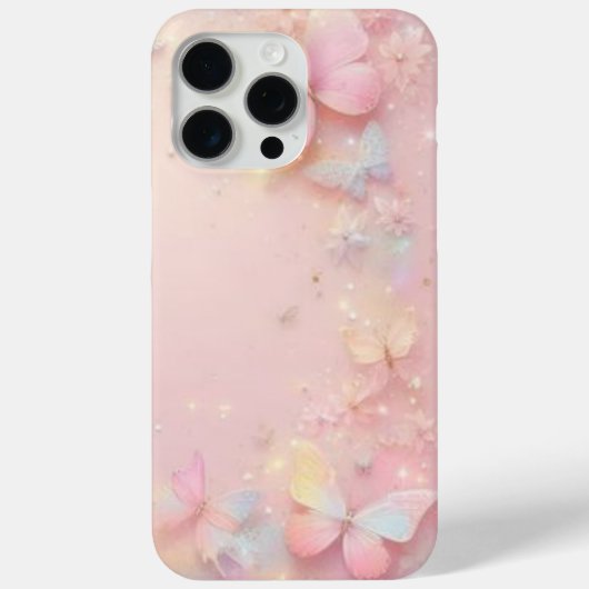 Sparkling Pastel Blauw met Roze Vlinder iPhone C Case-Mate iPhone Case (Achterkant)
