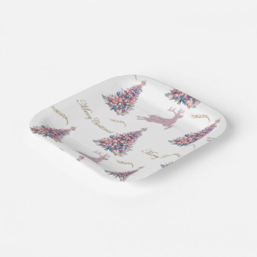 Sparkling Pastel Reindeer Christmas Paper Plates Papieren Bordje (Gebogen)