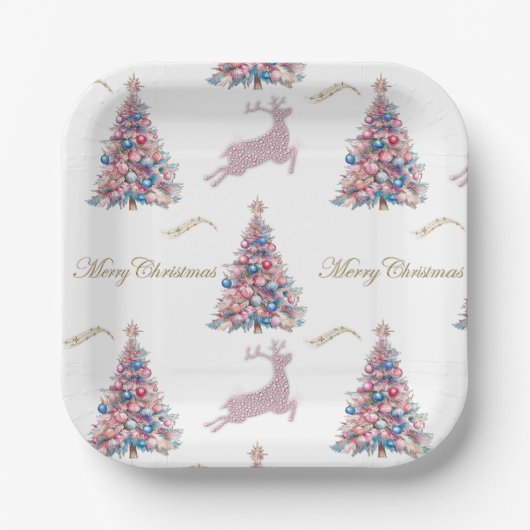 Sparkling Pastel Reindeer Christmas Paper Plates Papieren Bordje (Voorkant)