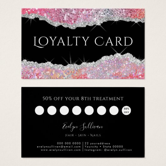 sparkling pink glitter loyalty card (Devant & derrière)