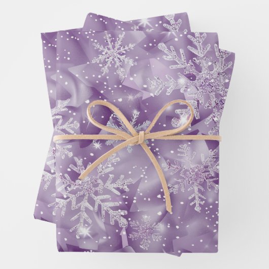 Sparkling Purple Snowflake Pattern Inpakpapier Vel (In situ)