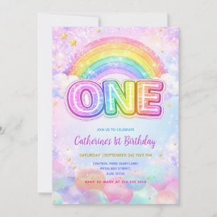 Sparkling Regenboog 1e Verjaardagsfeestje Kaart